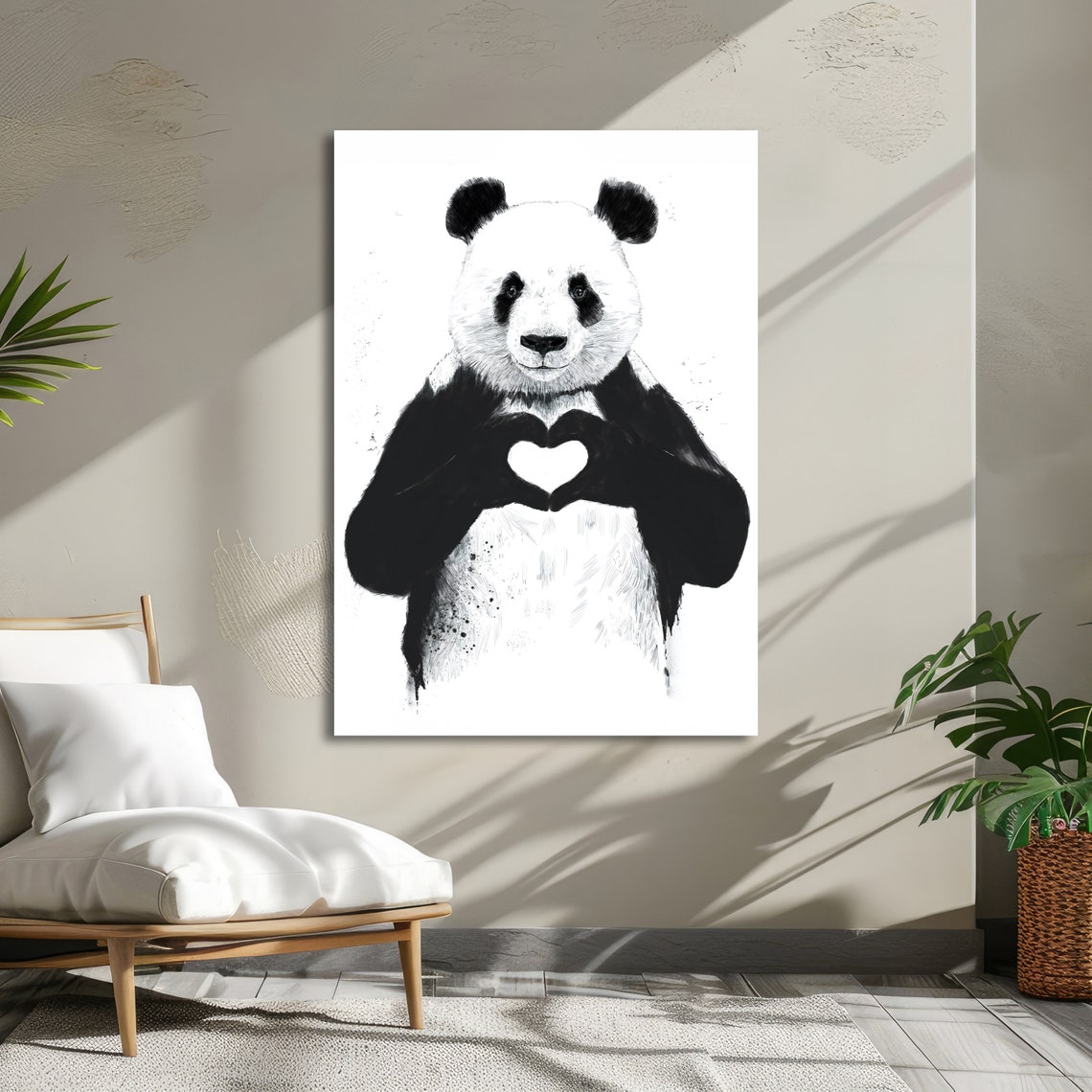 Cute Giant Panda Making a Heart Shape Black White Animal Wall Poster - Image 2