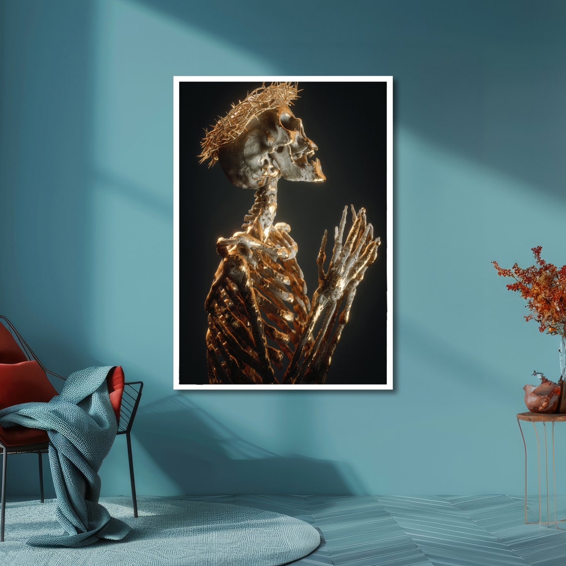 Skeleton Praying With Crown Of Thorns Art Gothic Skeleton Art Dark Religious Decor Unique Wall Art Ready To Hang - Image 6