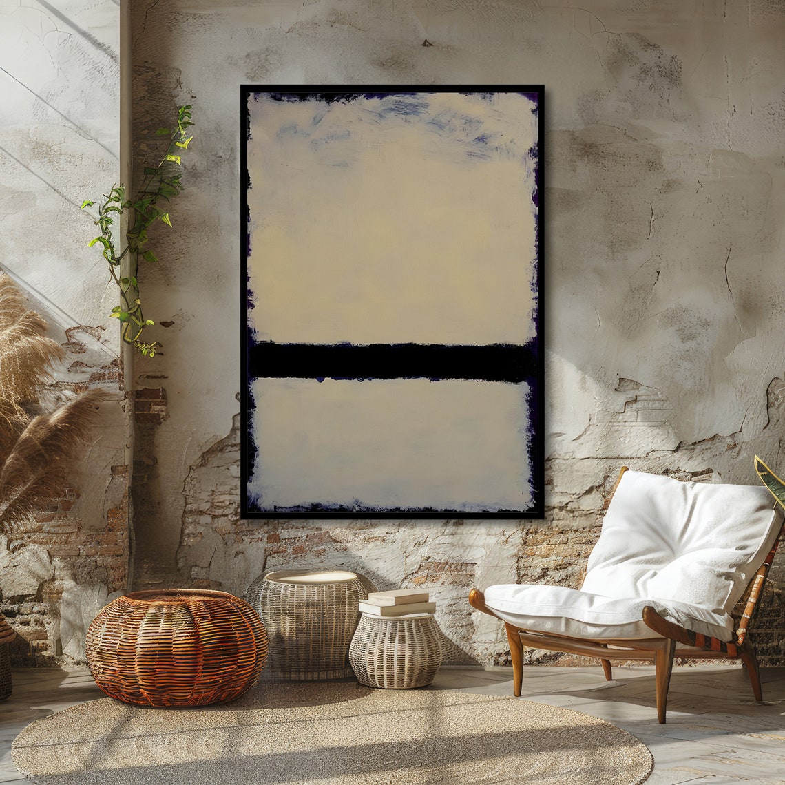 Serene Cream and Navy Horizon Abstract Poster in Rothko Style - Image 2