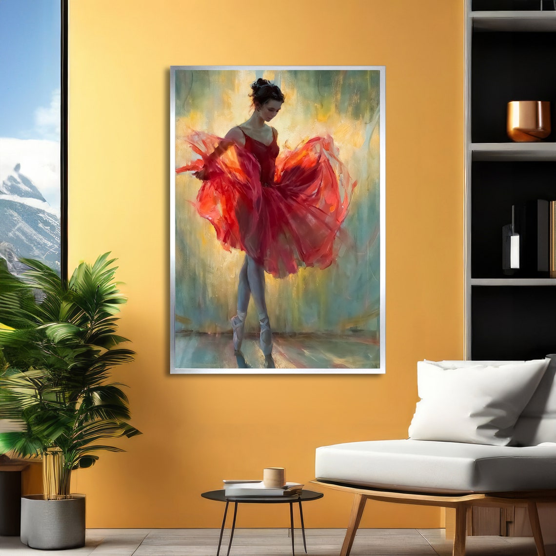 Ballerina In Red Art Elegant Ballet Wall Art Dance Painting Wall Art Design Ready To Hang Decoration - Image 3