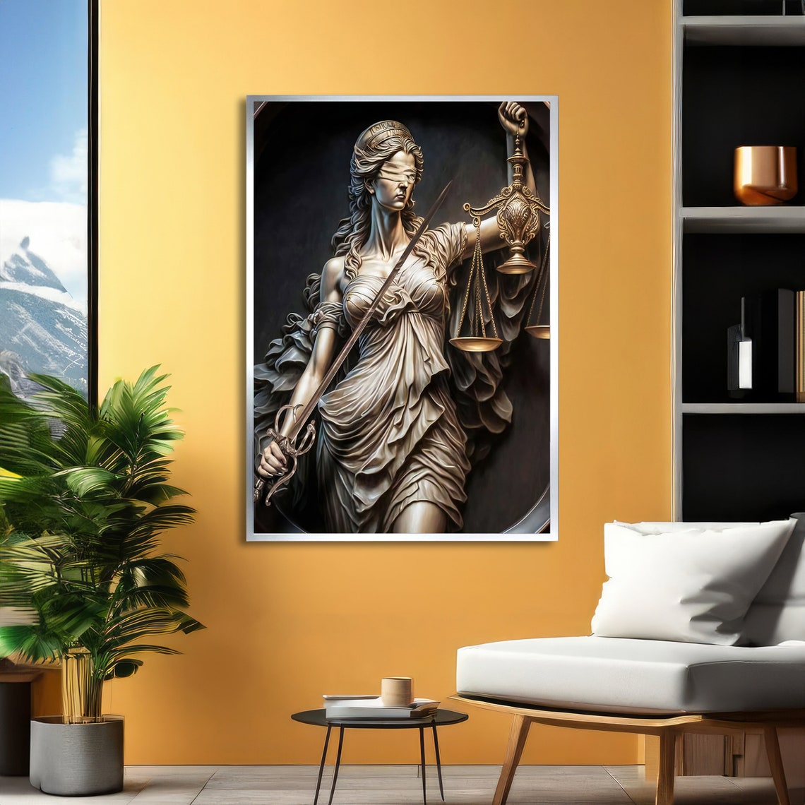 Lady Justice Blindfolded Holding Scales and Sword Classical Art Poster - Image 2