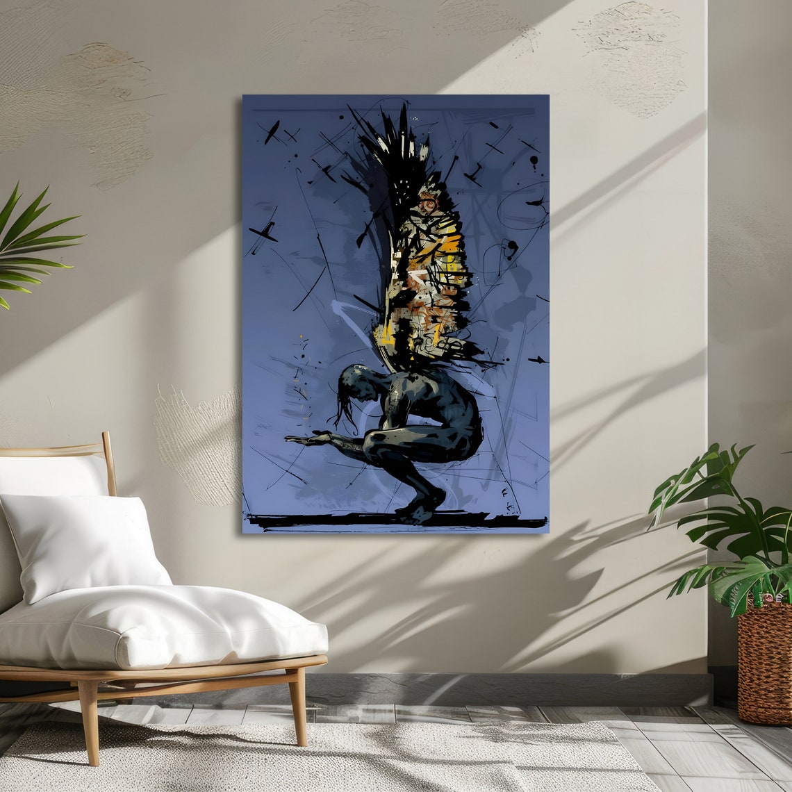 Crouching Winged Figure Graffiti Abstract Dramatic Dark Blue Poster - Image 6
