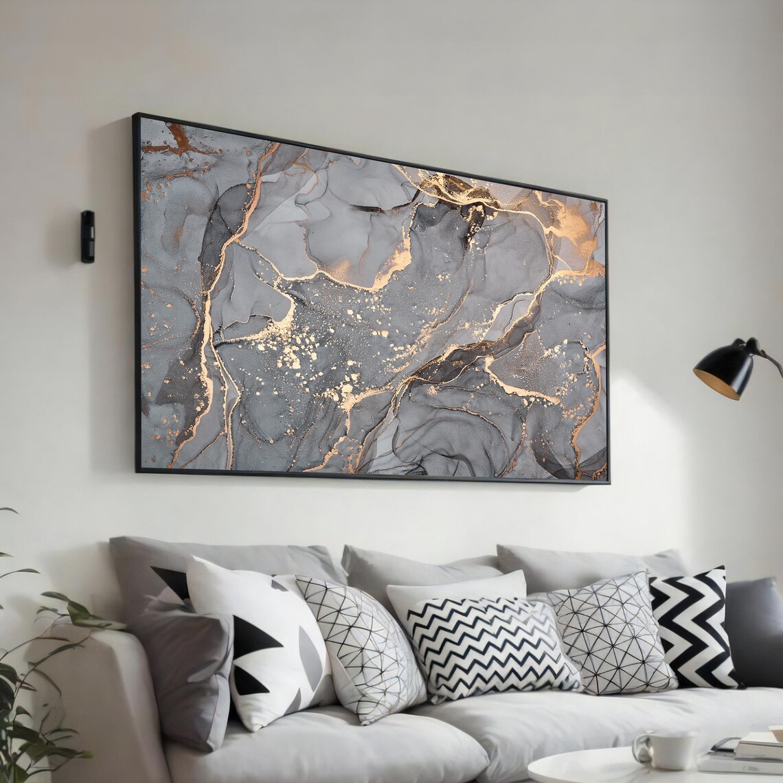 Abstract Gold And Grey Marble Art Luxury Marble Elegant Wall Decor Ready To Hang