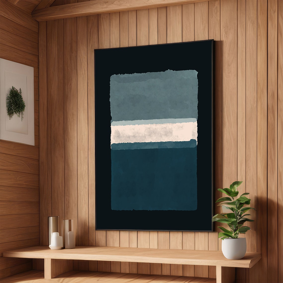 Slate Grey and Teal Abstract Poster in Rothko Color Field Style