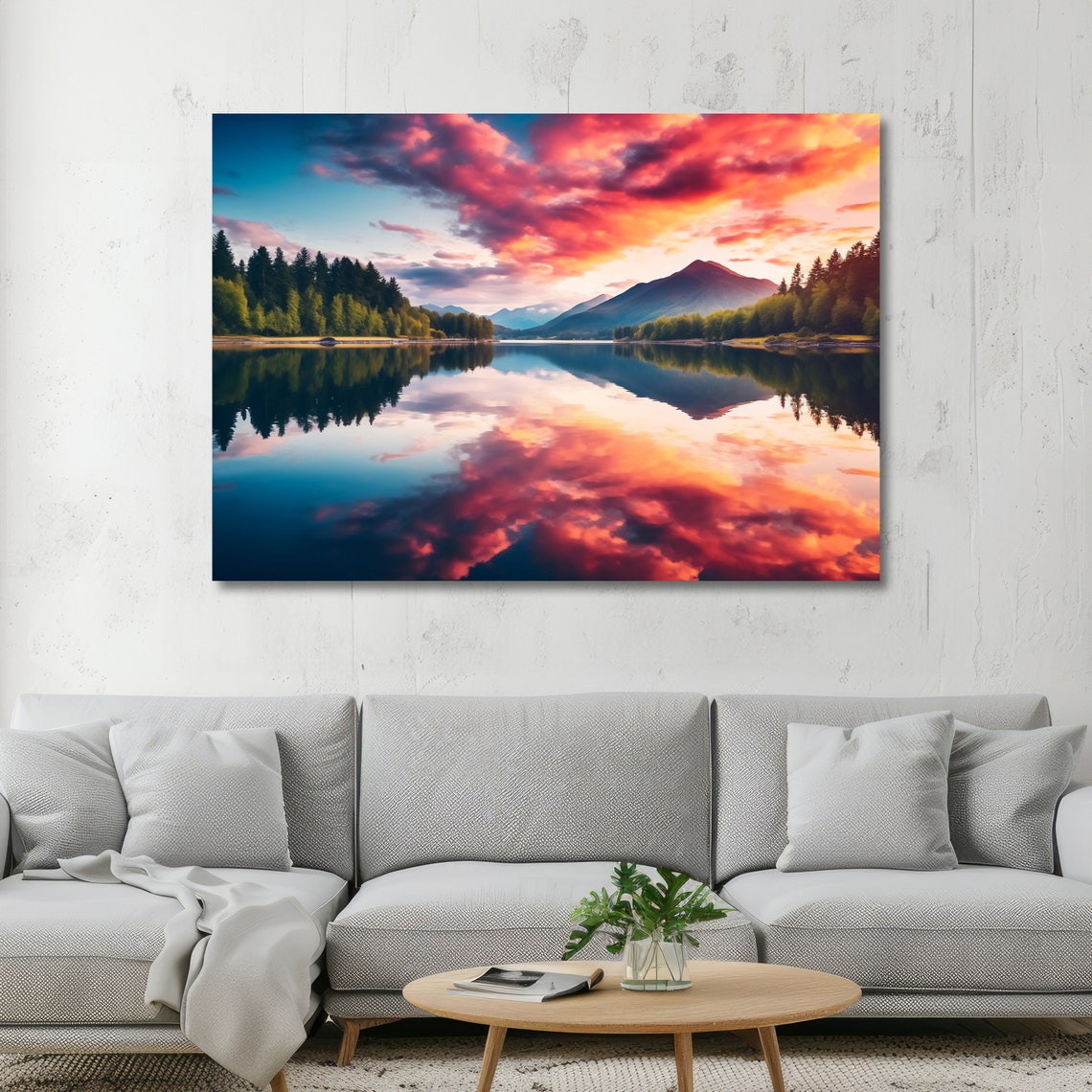 Sunset Lake Reflection Mountain Pinks Serene Landscape Poster - Image 5