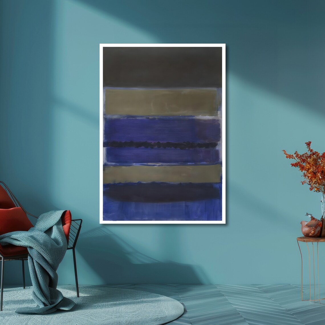 Blue and Gray Abstract Striped Color Field Modern Minimalist Poster - Image 6