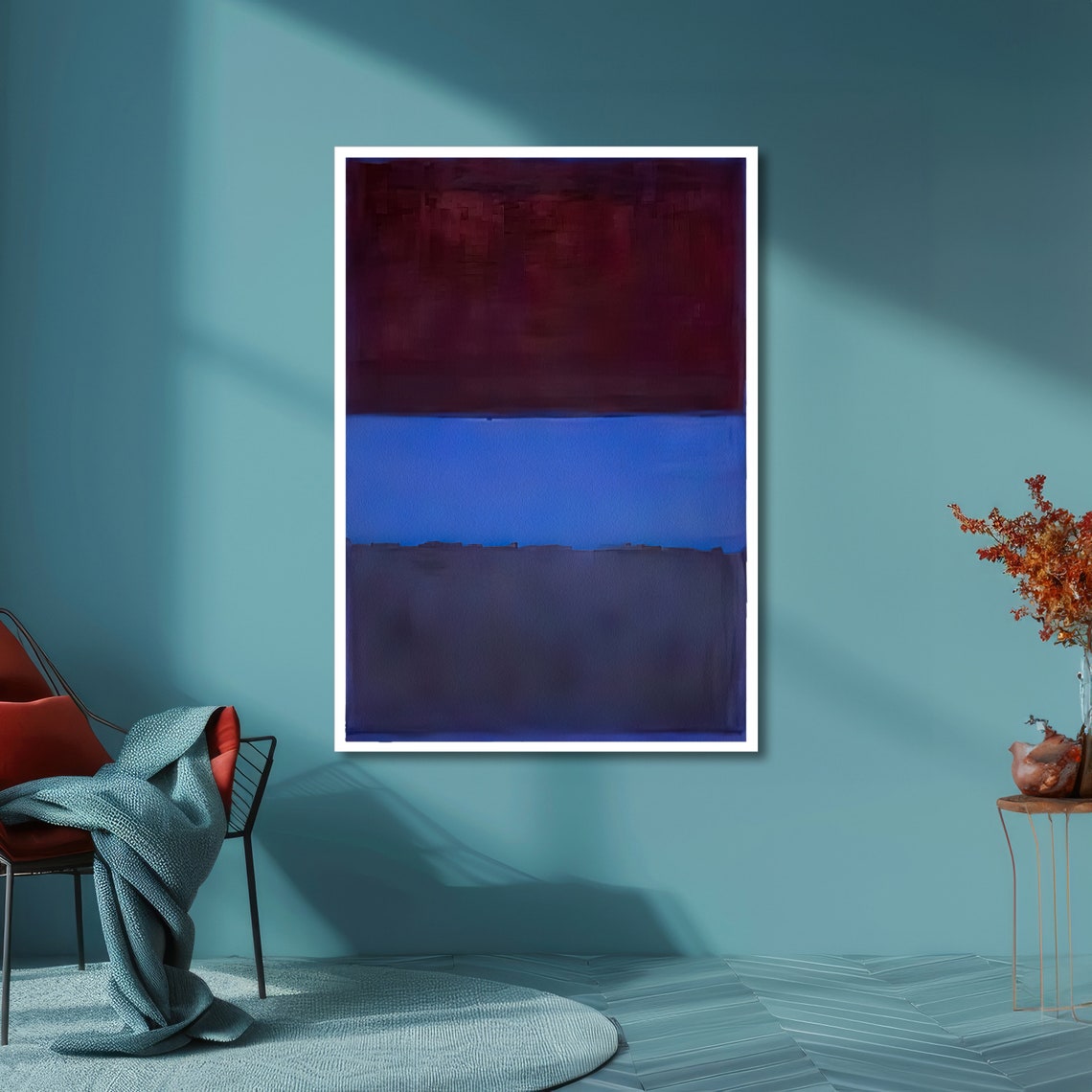 Maroon and Cobalt Blue Rothko Style Abstract Color Field Poster - Image 6