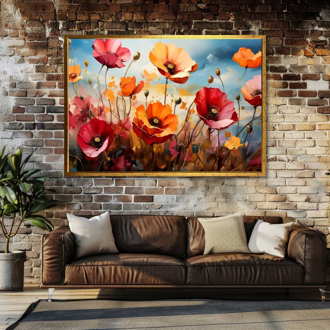 Red Orange Poppies Wildflower Field Impressionist Art Poster - Image 3