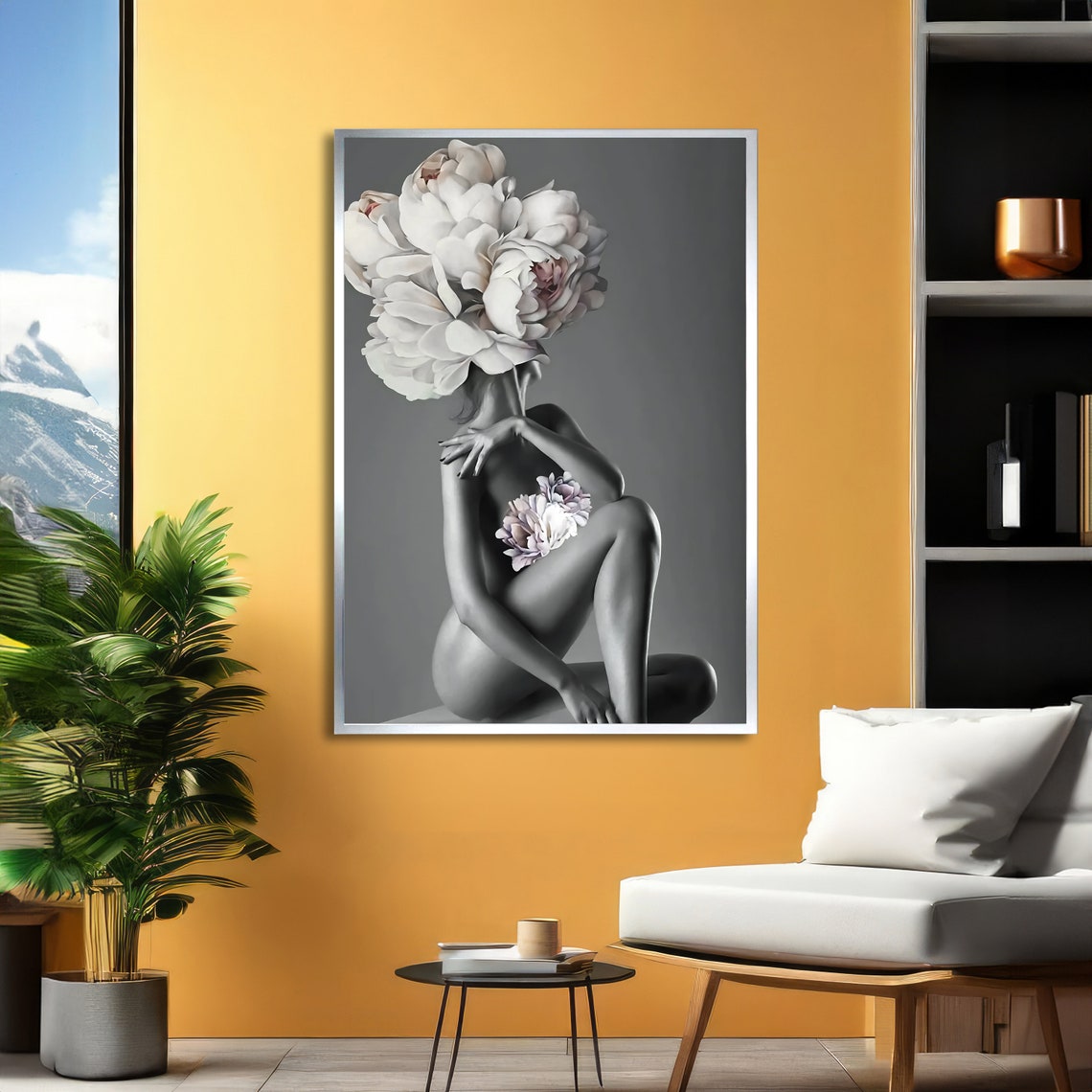 Seated Nude Woman With a Peony Bloom Head Surreal Fine Art Poster - Image 2