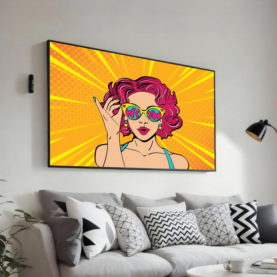 Vintage Pop Art WOW Lady Sunburst Rays Portrait Retro Poster