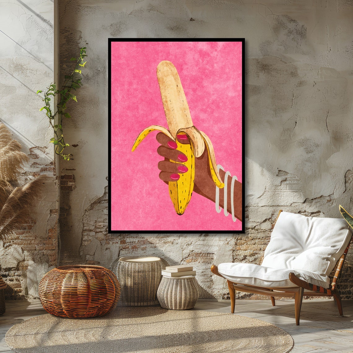 Banana Pop Art Bold Hand Holding Banana Fun Wall Decor Ready To Hang - Image 4