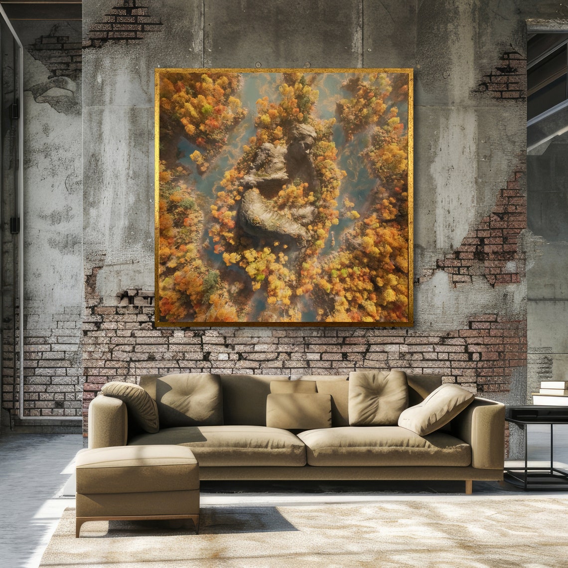 Aerial Autumn Forest Rock Formation Golden Canopy Art Poster - Image 2