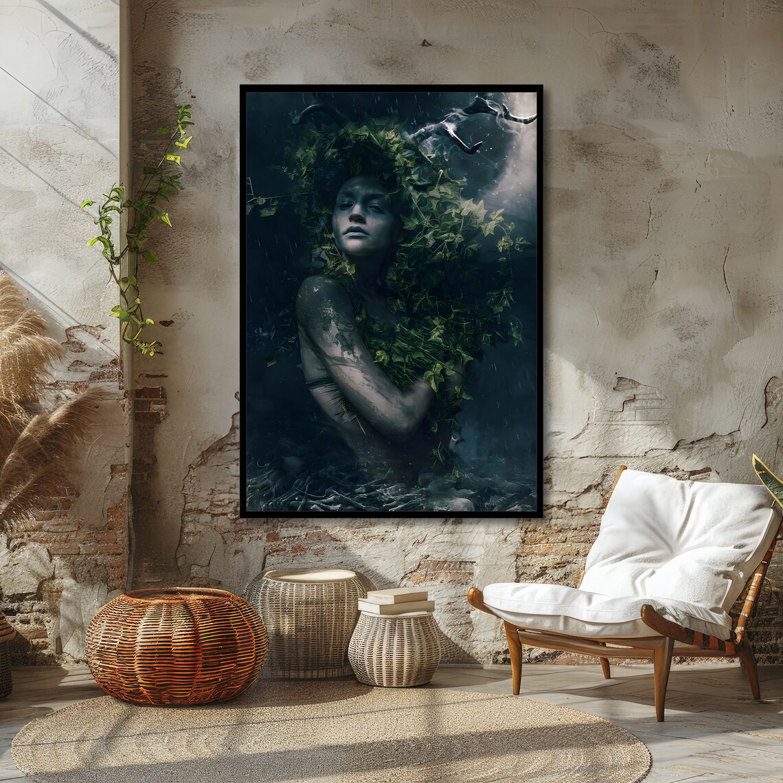Dark Enchanted Woman Entwined In Ivy Leaves Surreal Moody Poster - Image 4