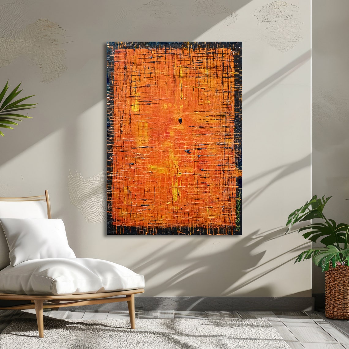 Vibrant Orange Abstract Crackle Texture with Black Frame Art Poster - Image 2