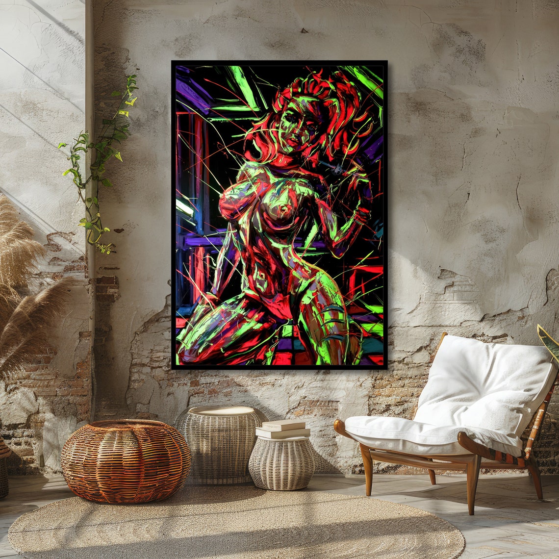 Neon Censored Woman Graffiti Blacklight Bold Modern Pop Art Poster - Image 4