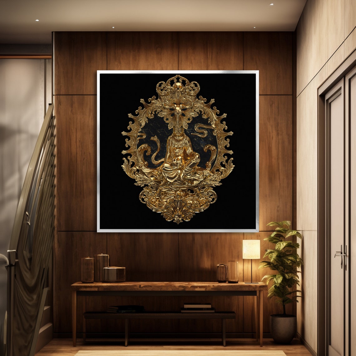 Ornate Golden Buddha Wall Art Intricate Gold Relief Luxurious Buddha Decor - Image 2