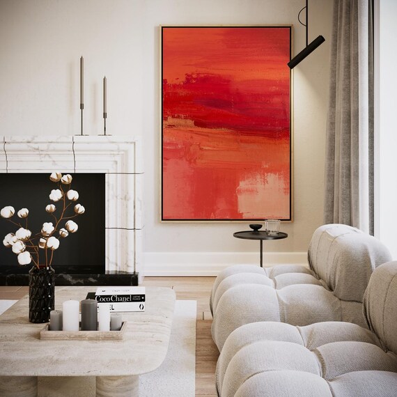 Fiery Red Sunset Abstract Brushstroke Textured Modern Art Poster