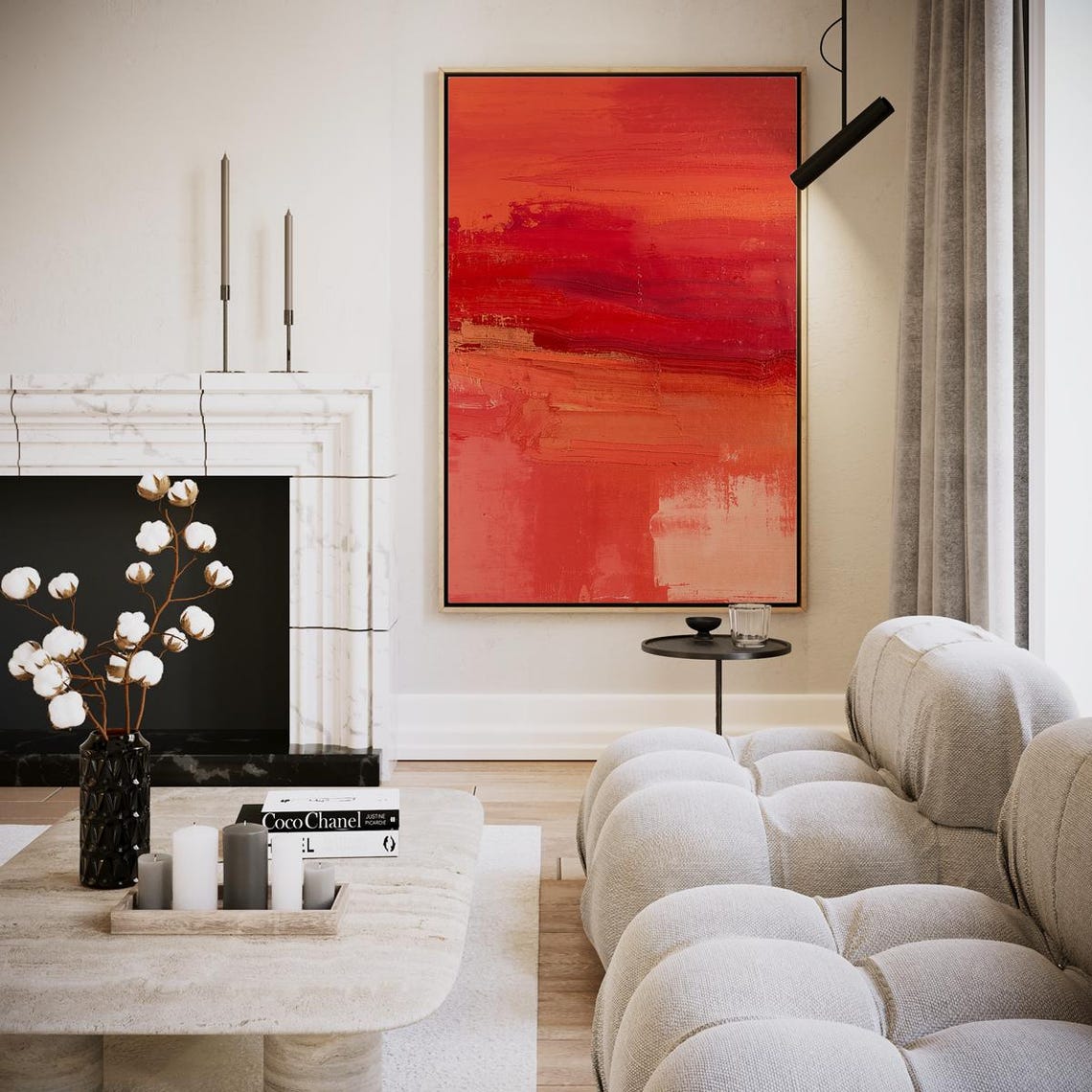 Fiery Red Sunset Abstract Brushstroke Textured Modern Art Poster