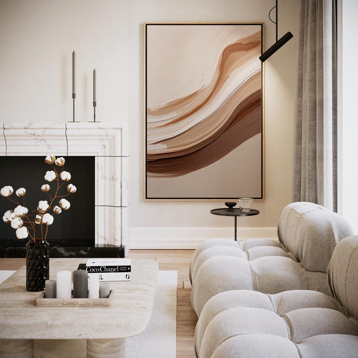 Terracotta Waves Flowing Caramel Abstract Modern Minimalist Wall Art