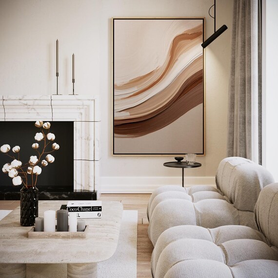 Terracotta Waves Flowing Caramel Abstract Modern Minimalist Wall Art