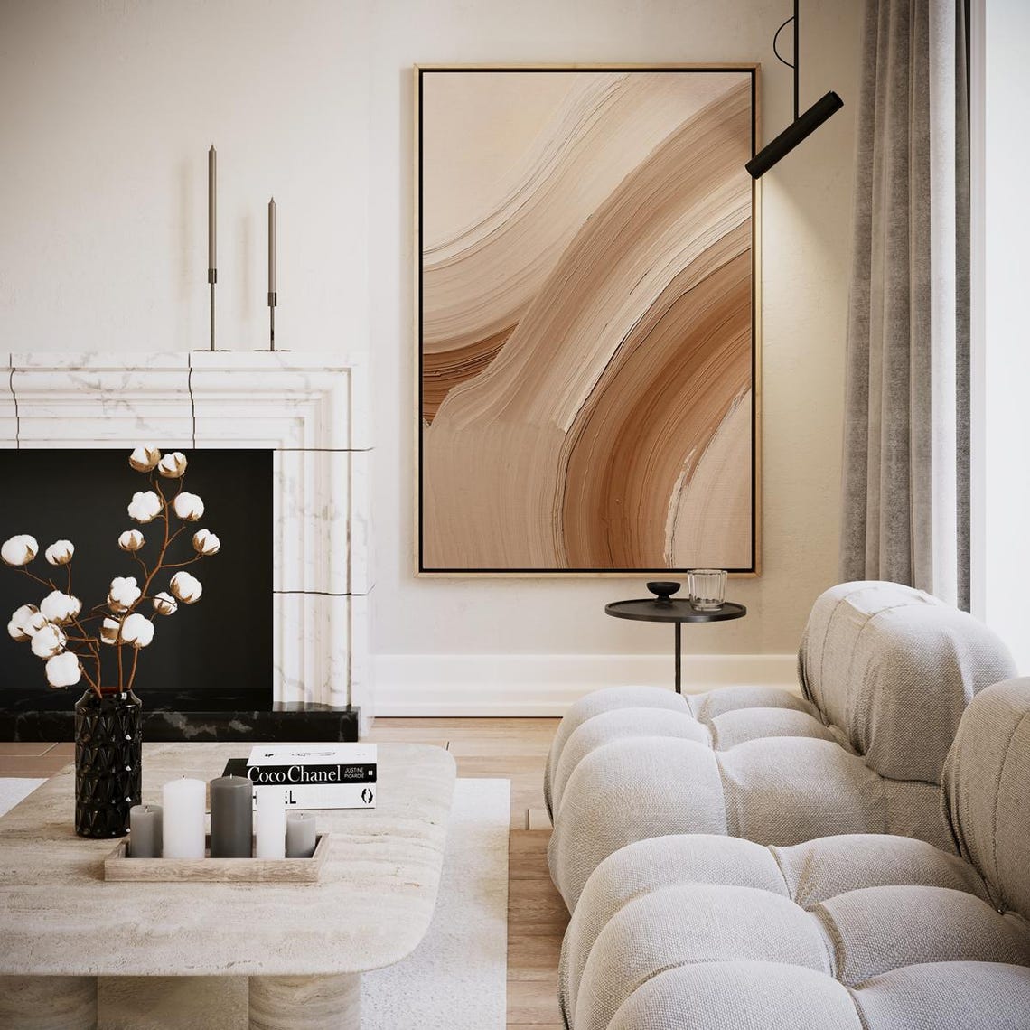 Beige Neutral Abstract Flowing Brushstroke Modern Art Poster