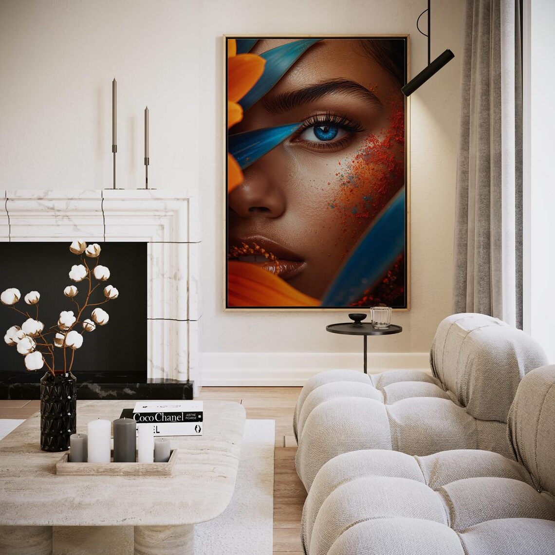Blue Eye Woman Orange Flower Paint Splendor Beauty Portrait Poster