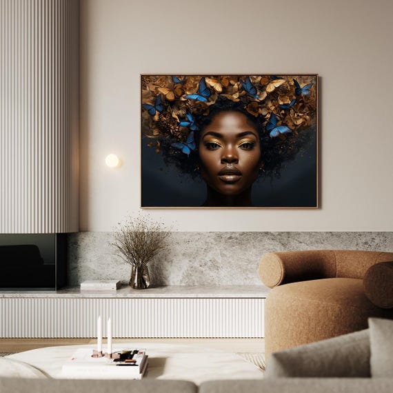 African Female Portrait Butterflies Of Dreams Artwork Wall Art