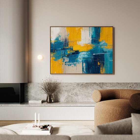 Abstract Harmony Of Blue And Yellow Streaks Artwork Wall Art