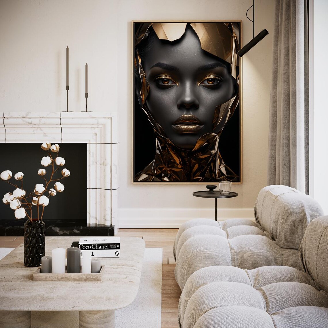 Female Portrait Golden Reflections In Artificial Harmony Artwork Wall Art