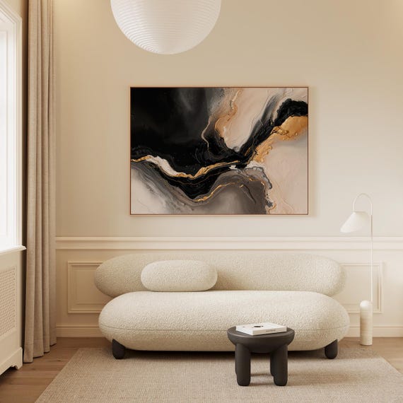 Golden Stream In Abstract Shapes Artwork Wall Art
