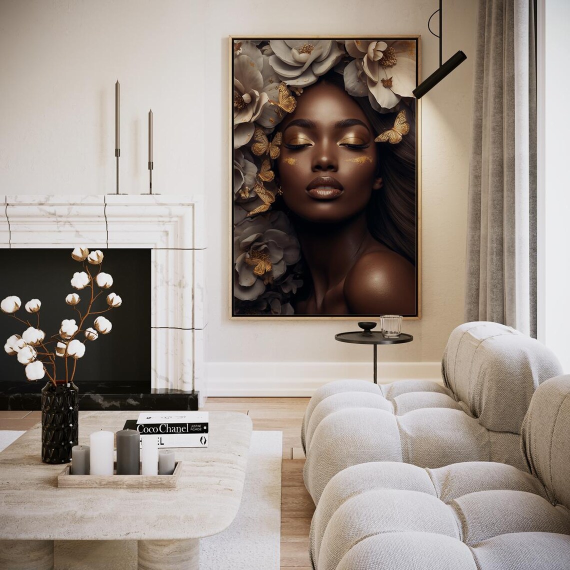 Golden Butterflies and Flowers Beauty Portrait of a Woman Poster