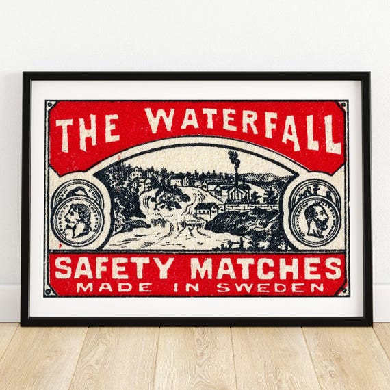 The Waterfall Matchbox Print Aesthetic Wall Art Vintage Swedish Art Matchbox Wall Poster Vintage Poster Print