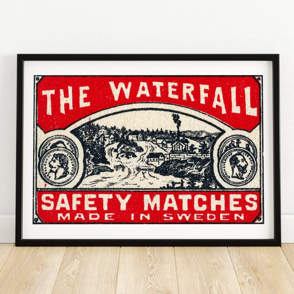 The Waterfall Safety Matches Swedish Landscape Matchbox Poster