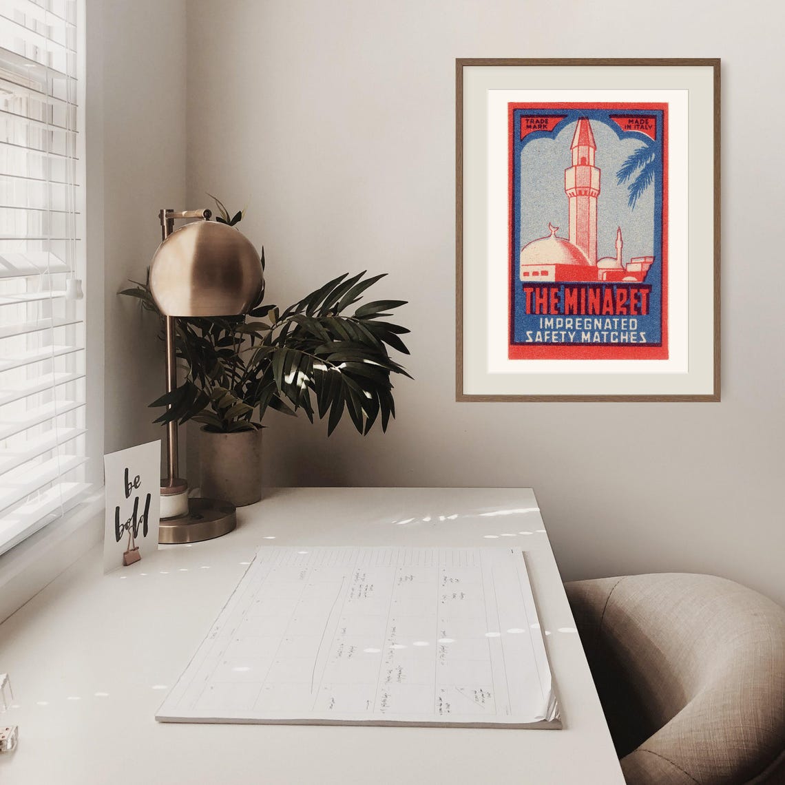 The Minaret Italian Mosque Safety Matches Label Red Blue Art Poster - Image 2