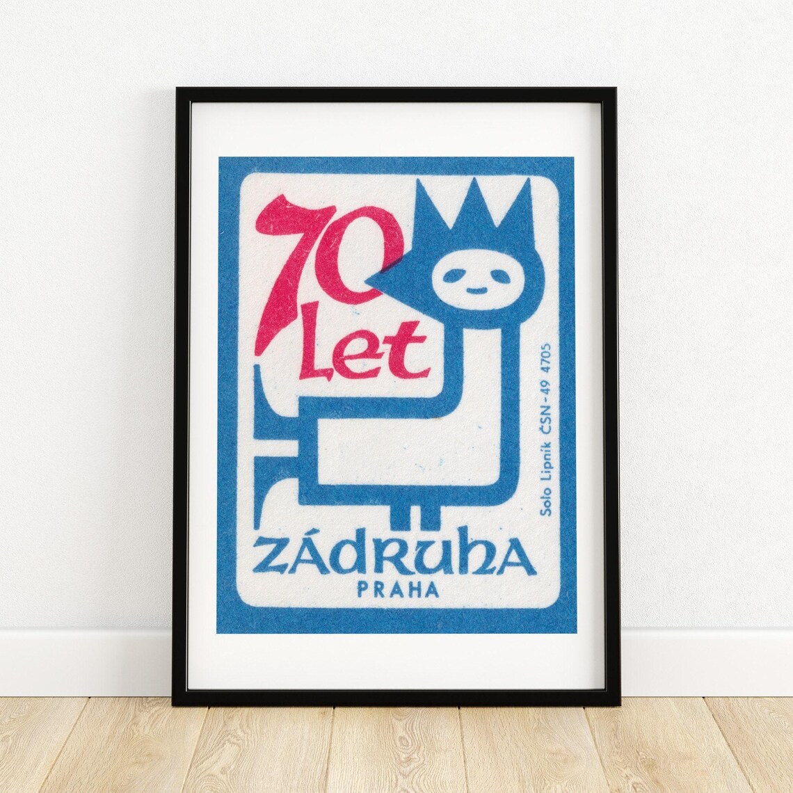 70 Let Zaduha Praha Vintage Czech Matchbox Label Cat Art Poster
