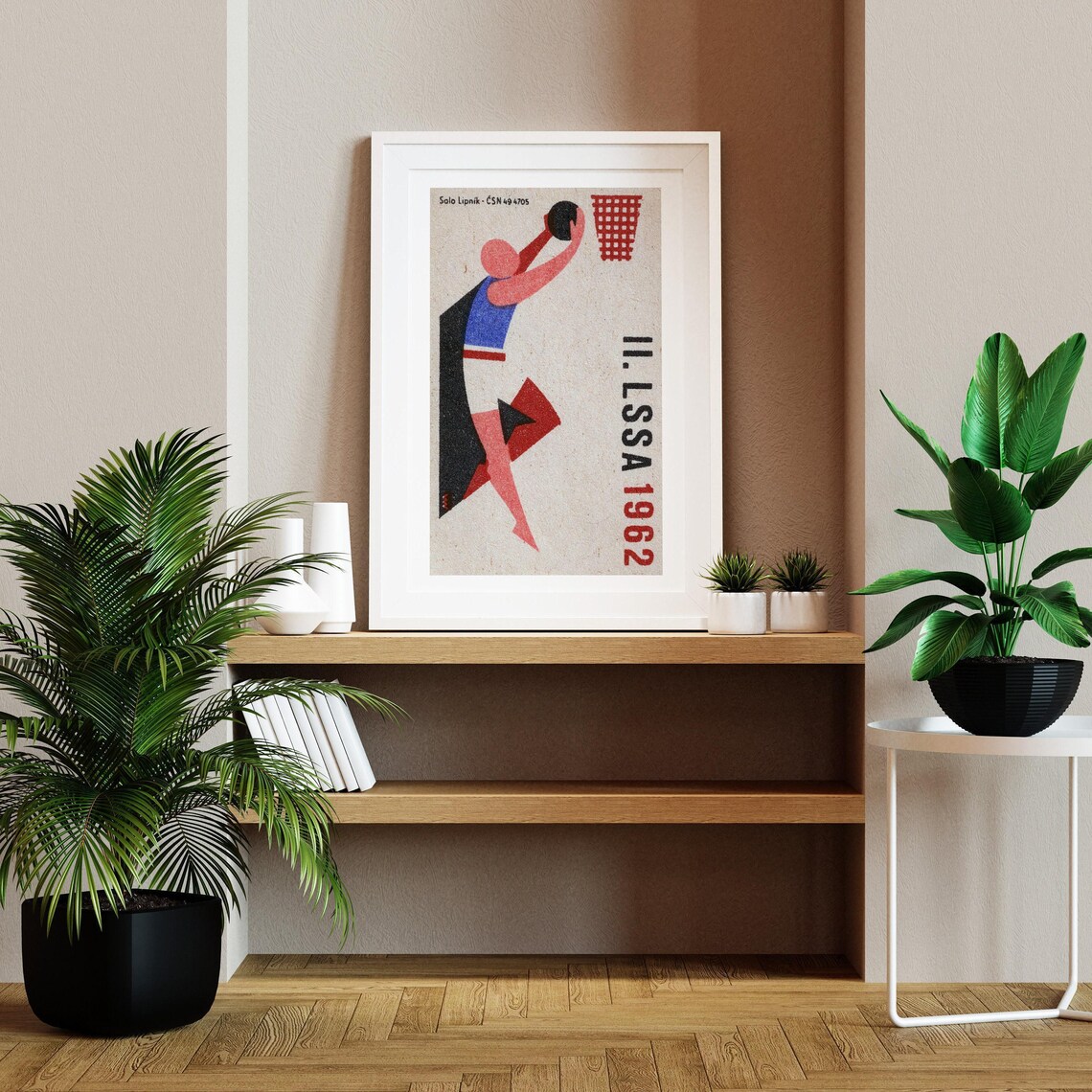 Basketball Player Shooting Matchbox Print, Vintage Czech - Image 2
