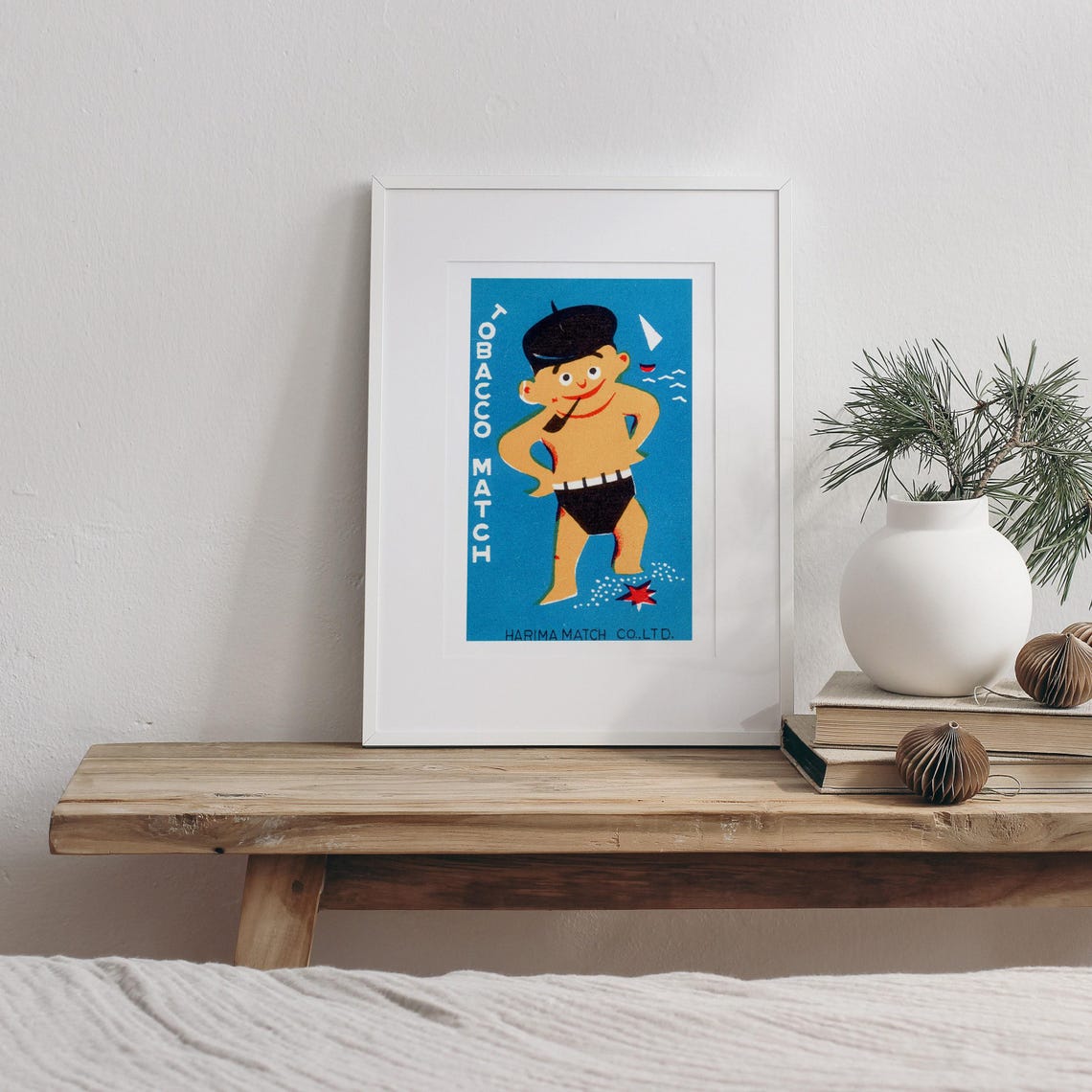 Harima Match Boy with Pipe Vintage Japanese Label Art Poster - Image 3