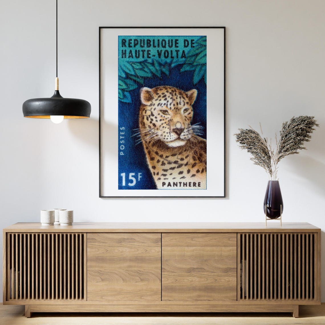 Haute Volta Panther Leopard 15F Vintage Postage Stamp Art Poster - Image 4