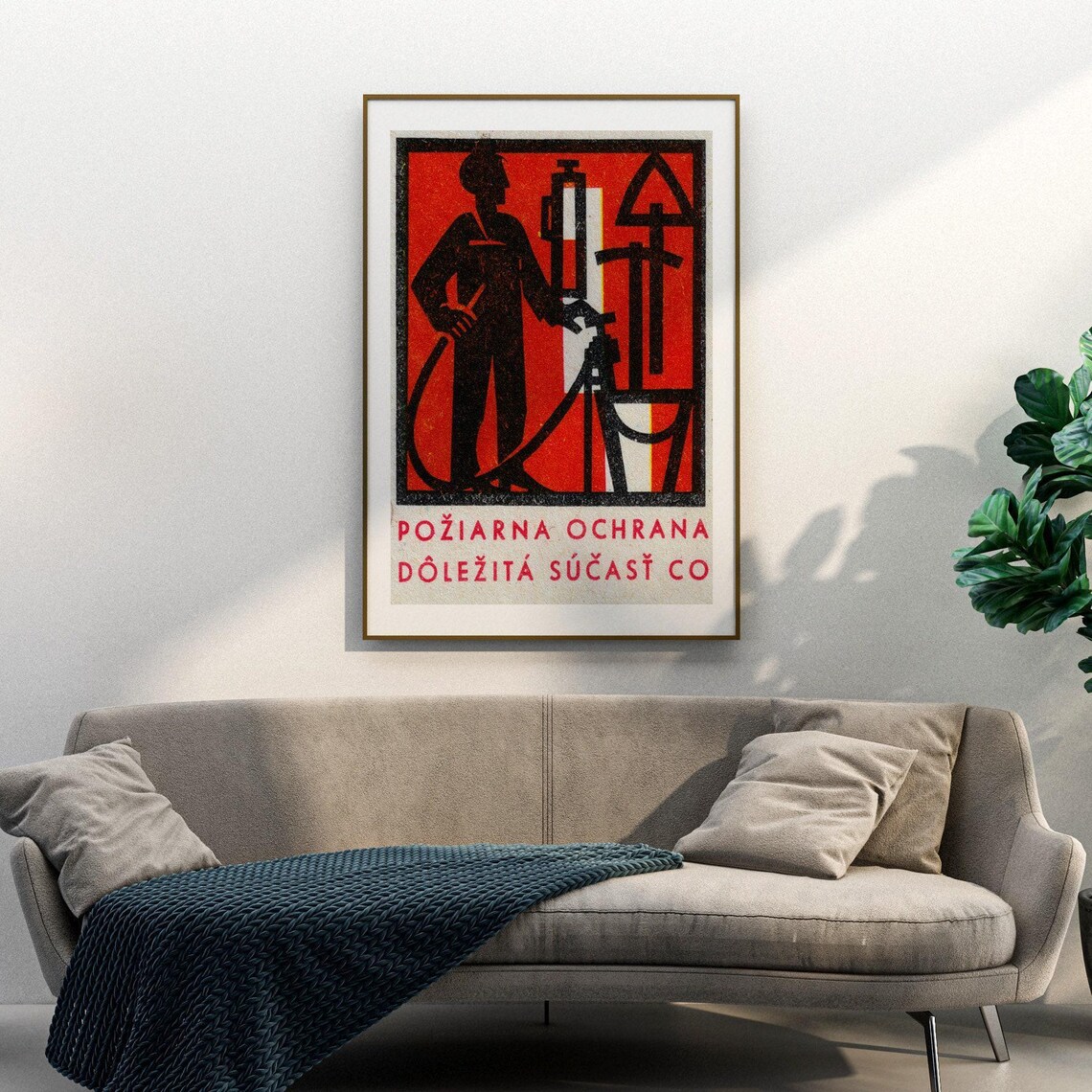 Poziarna Ochrana Slovak Firefighter Hose Red Vintage Safety Poster - Image 3