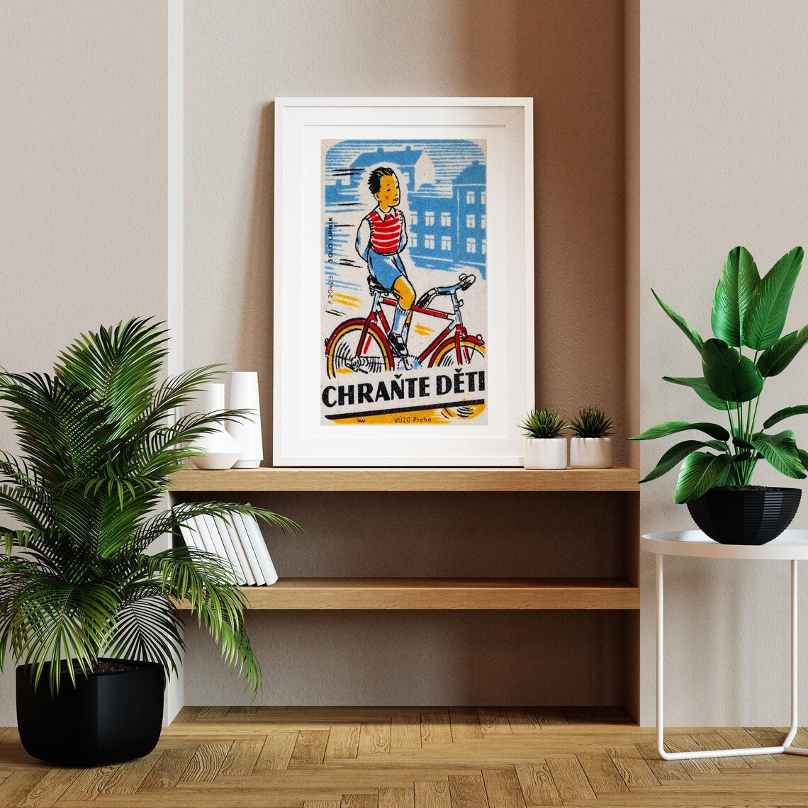 Boy Cycling Matchbox Print, Vintage Czech Poster - Image 2