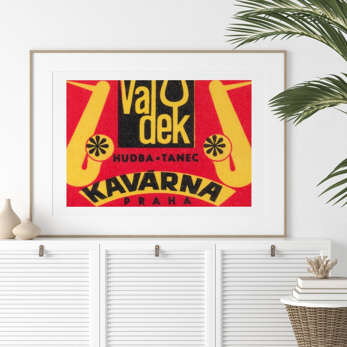 Valdek Kavarna Praha Hudba Tanec Saxophone Vintage Czech Cafe Matchbox Poster - Image 2