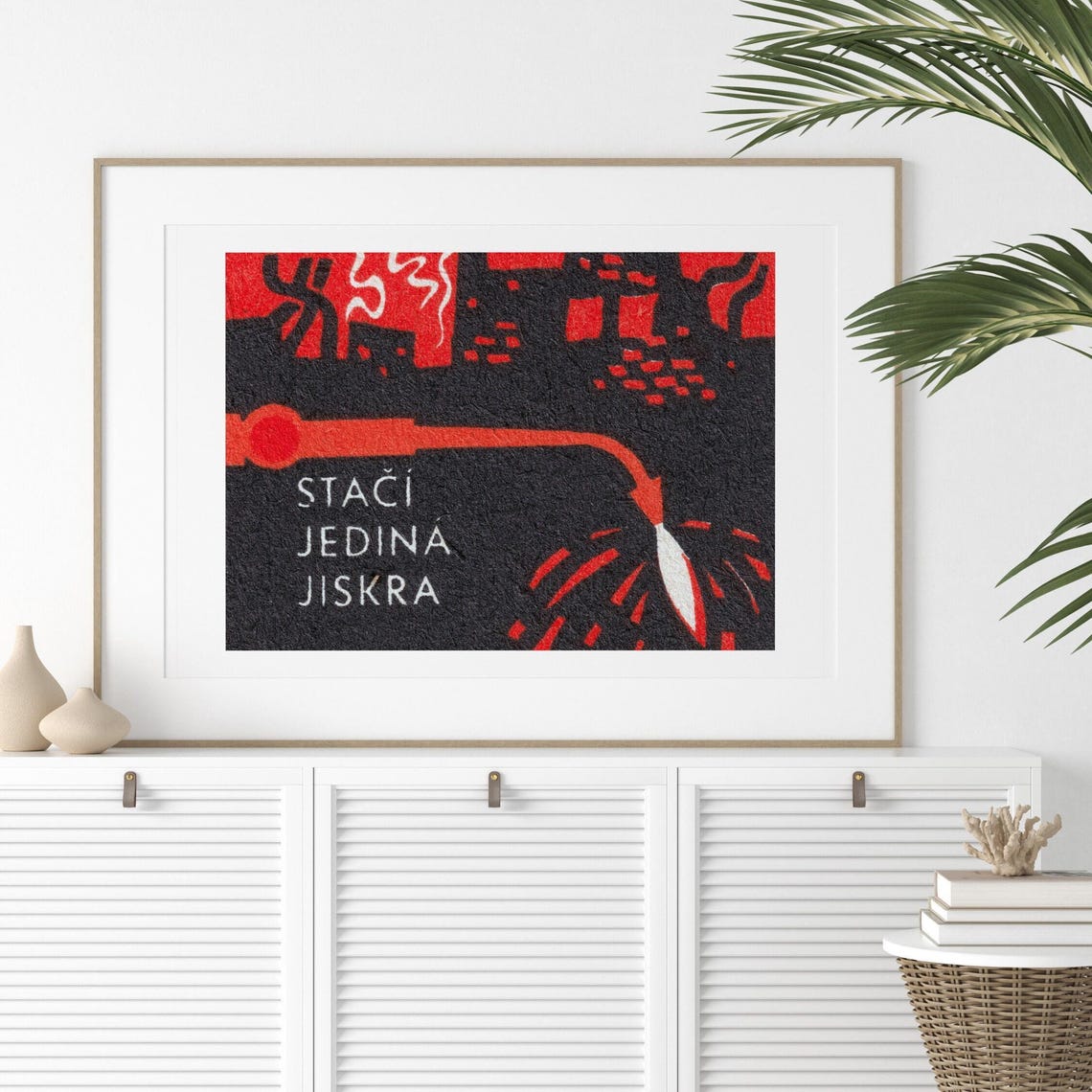 Czech Vintage Staci Jedina Jiskra Fire Safety Matchbox Poster - Image 2