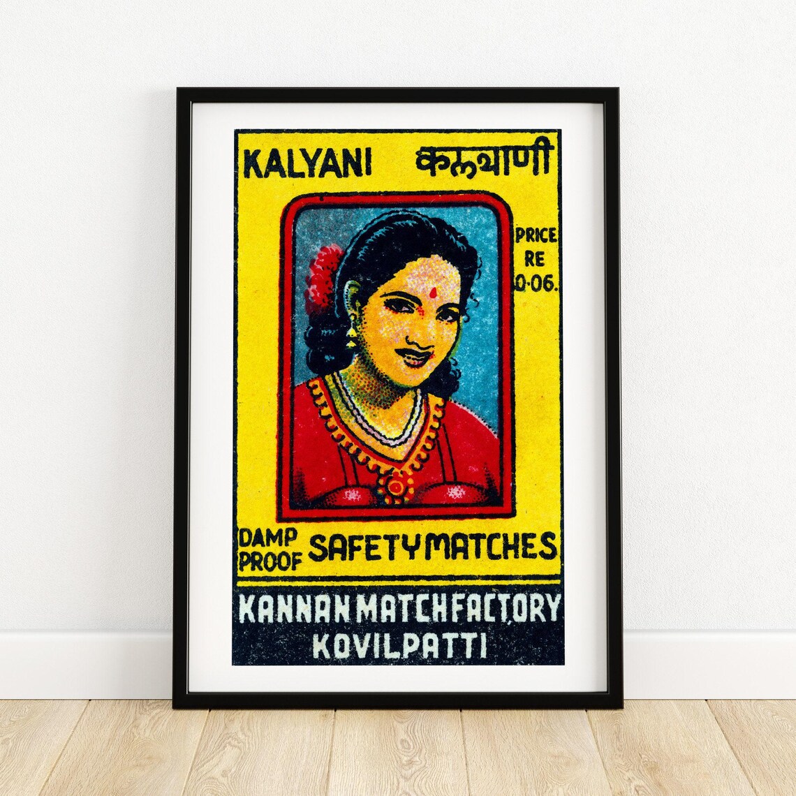 Kalyani Indian Safety Matches Vintage Woman Portrait Matchbox Poster