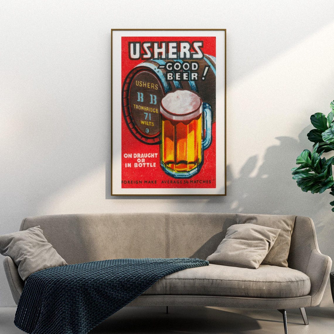 Ushers Good Beer Vintage British Beer Barrel Matchbox Label Poster - Image 3
