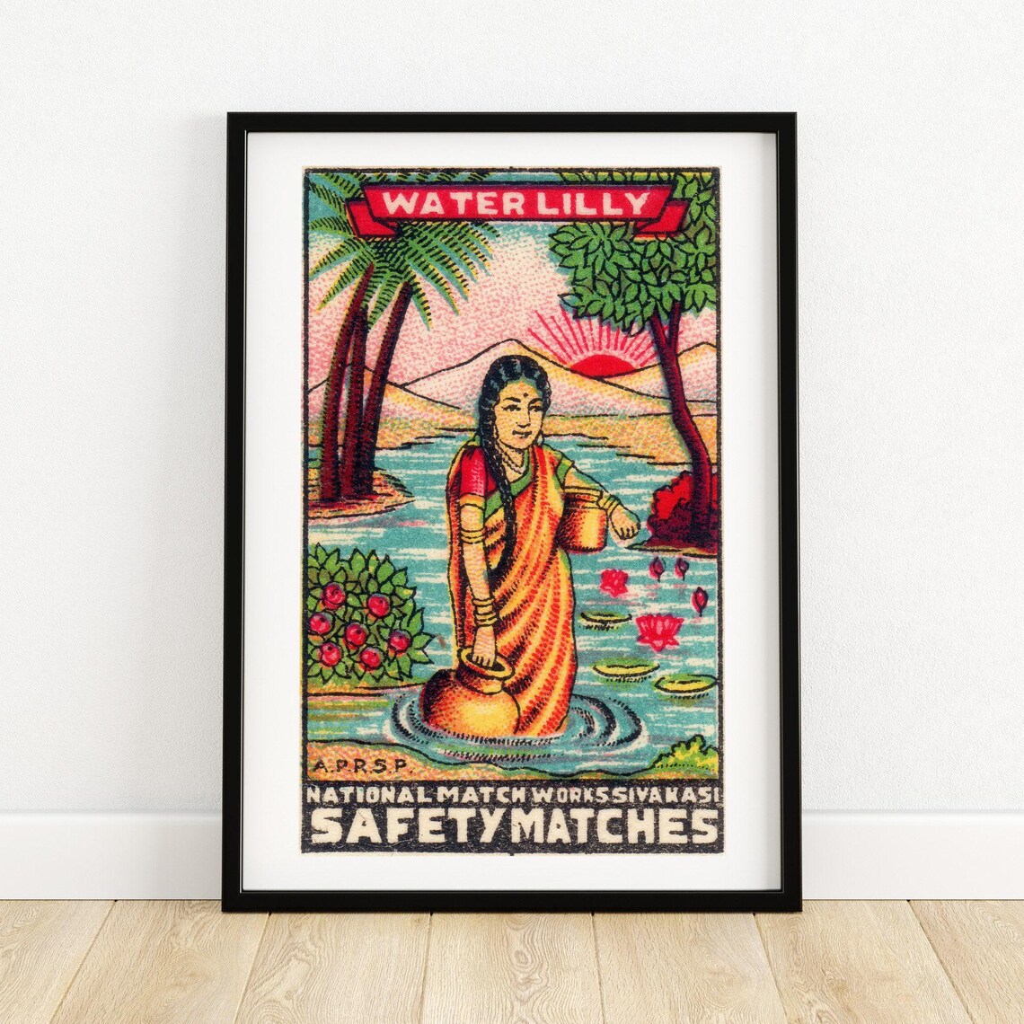 Water Lilly National Match Works Sivakasi Vintage Indian Label Poster