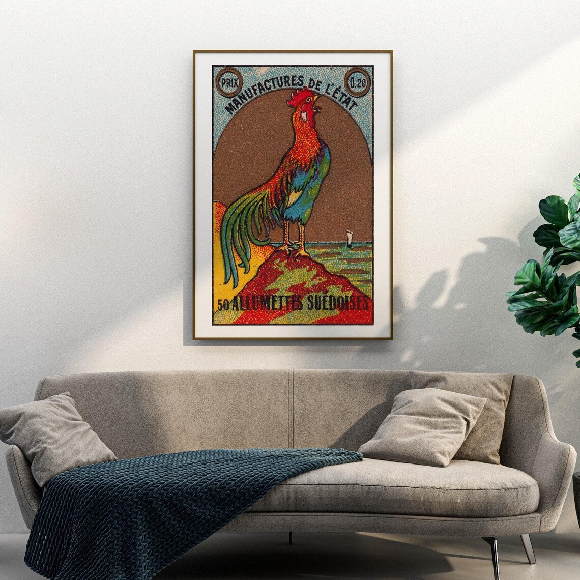Rooster Calling Matchbox Print, Vintage Sweden Poster - Image 3