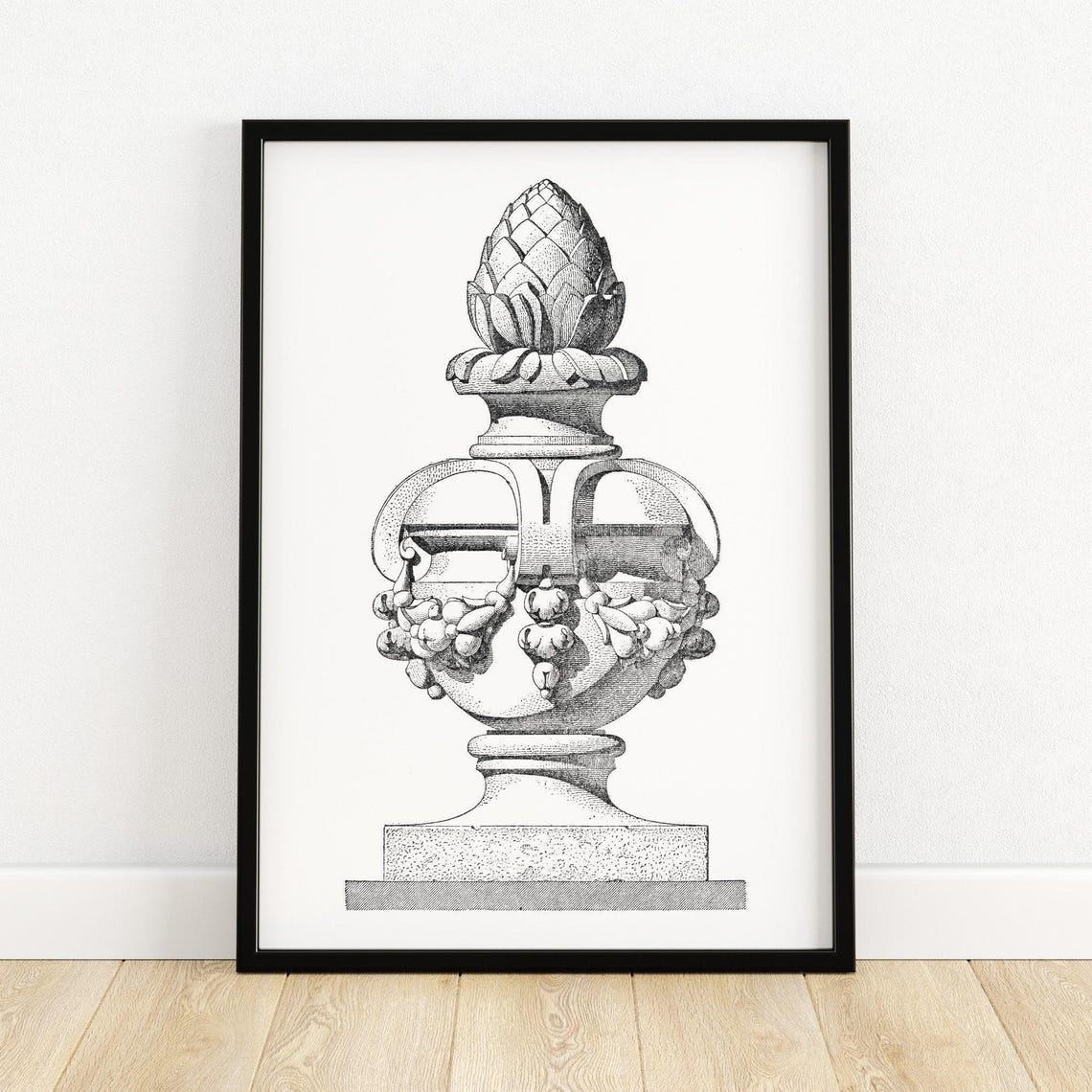 Ancient French Marble Vase Classical Architectural Engraving Poster
