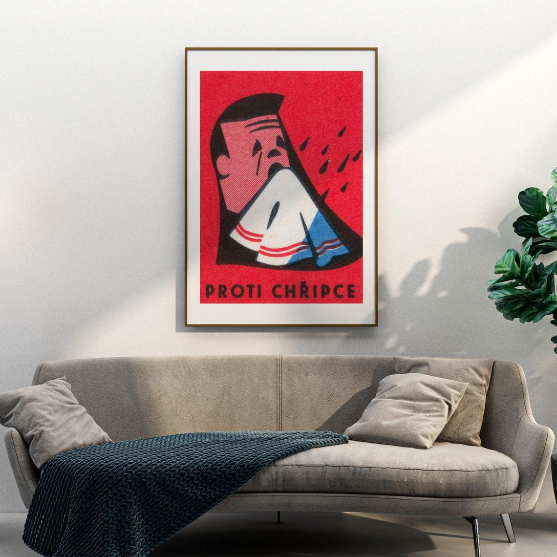 Vintage Proti Chripce Flu Health Cartoon Red Matchbox Art Poster - Image 3