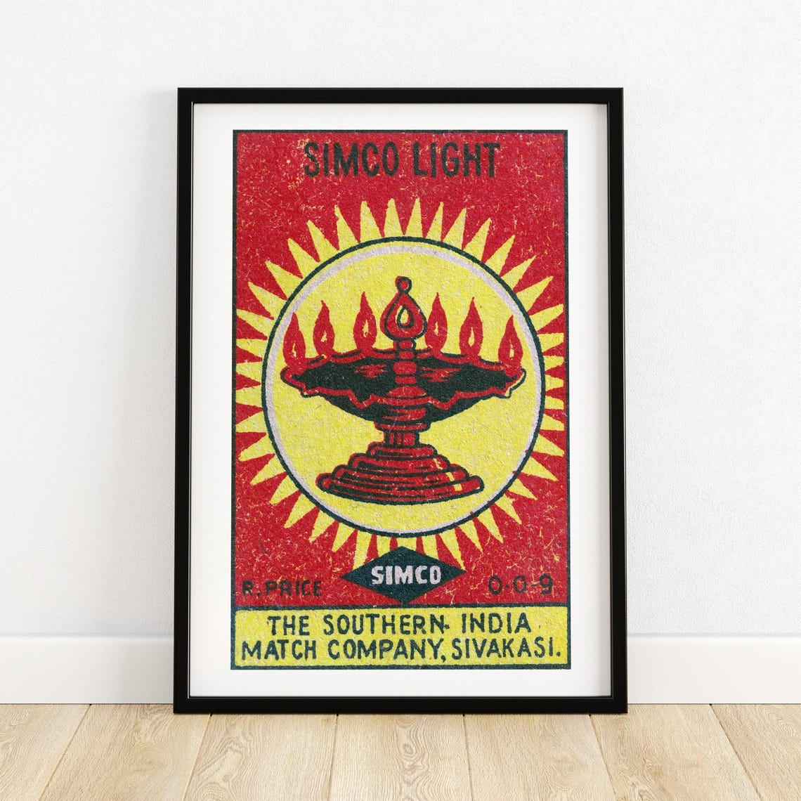 Simco Light Oil Lamp Vintage Indian Matchbox Label Diya Poster
