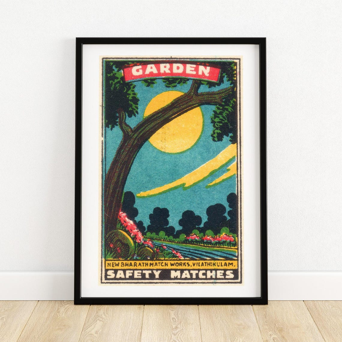 Garden Big Tree Yellow Sun River Flowers Indian Matchbox Poster